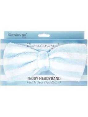 The Crème Shop Plush Teddy Headband  - blue and white stripe